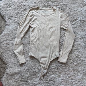 Abercrombie & Fitch Cream Long Sleeve Bodysuit